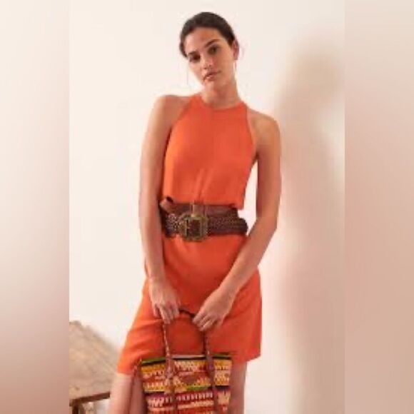 ba&sh Fiam Crepe Viscose Halter Dress • Orange